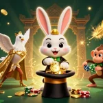 Experience asia99 daftar with a vibrant scene of a magician rabbit and playful characters in a dynamic casino setting.