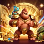 Engage with slot gacor gaming through a dynamic casino scene featuring rich treasures and vibrant characters.