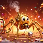 SURYA88 captures the essence of gaming excitement with a steampunk spider amidst vibrant slot elements